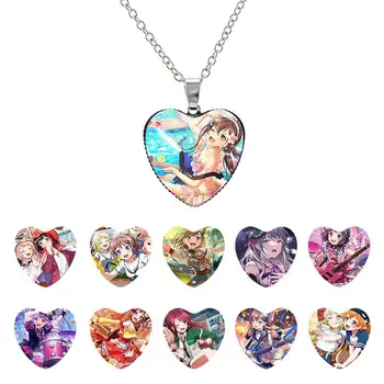 Ожерелье BanG Dream в форме сердца с рисунком персонажей аниме, подвеска ручной работы, стеклянное ожерелье с кабошоном, ювелирные изделия QWT01