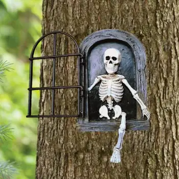 Окно, скелет, украшение сада на Хэллоуин, уличная скульптура, изделия из смолы, подвесные поделки, уличные статуи для сада