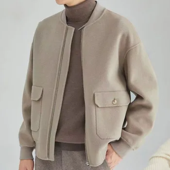 Осенне-зимнее шерстяное Теплое Мужское короткое пальто Модная простота, Корейский Красивый Деловой пиджак 2023, Повседневный толстый бейсбольный костюм, пальто
