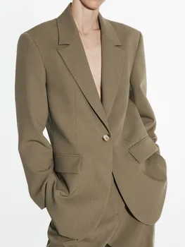 Осенний винтажный однотонный блейзер 2023 года, новые Элегантные модные женские куртки на пуговицах с длинным рукавом, простые повседневные блейзеры для женщин