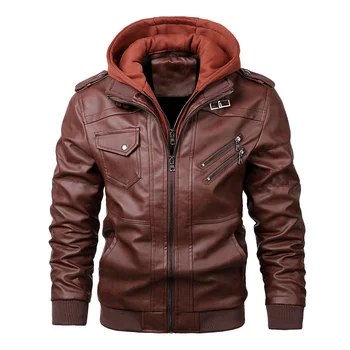 Осенний тренд Jaqueta Couro Masculina, Новейшая Съемная Кожаная куртка с капюшоном, мужская мотоциклетная кожаная куртка на молнии, Мужская верхняя одежда