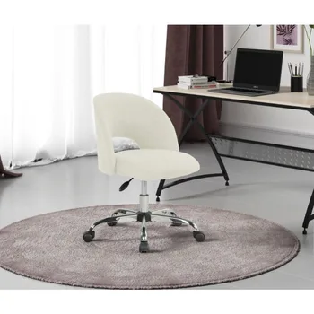 Офисный стул с открытой спинкой, обитый тканью, на колесиках, ванильный