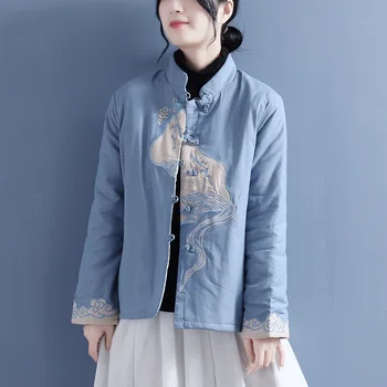 Пальто в винтажном китайском стиле, традиционная хлопковая куртка Hanfu, женский костюм Тан, зимняя теплая женская одежда на китайский Новый год 31576