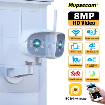 Панорамная IP-Камера Видеонаблюдения WIFI 4K Цветного Ночного Видения с Широким Углом обзора 180 ° 8MP HD Wi-Fi Smart Home Security Camera CCTV