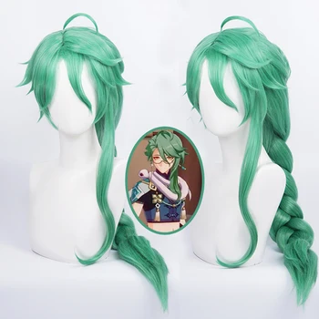 Парик для косплея Genshin Impact Baizhu, Зеленый Длинный Термостойкий Синтетический Парик для волос, Парики для Хэллоуина + Шапочка для парика