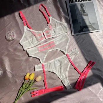 Перспективное Сексуальное женское белье Для женщин, Сетчатый комплект горячего эротического нижнего белья, сексуальный костюм, Бюстгальтер, трусики, пояс с подвязками, порно Костюмы для сексуального белья
