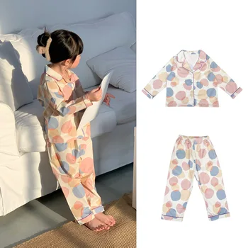 Пижамы для девочек 2023, Весенний Комплект Пижам с длинными рукавами в милый разноцветный горошек Для девочек, Детская Домашняя Пижама, Комплект из двух предметов