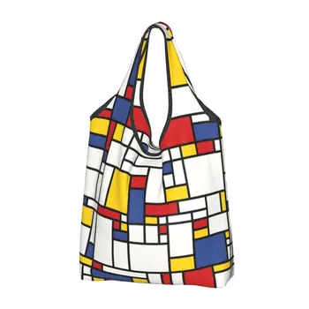 Пит Мондрайн Абстрактный Поп-арт 1960-х, Красные, синие, Желтые Прямоугольники, Сумка для покупок, Геометрическая Современная сумка для покупок