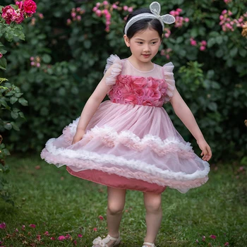 Платье принцессы для девочек, Детское многослойное платье с цветочным рисунком, летнее детское праздничное платье без рукавов, детские платья для церемоний