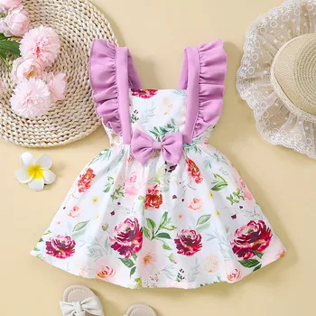 Платье с длинными рукавами для маленьких девочек с цветочным принтом, платье для маленьких девочек, кардиган для маленьких девочек