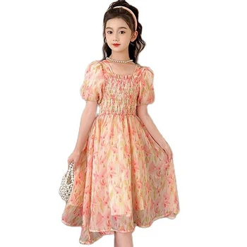 Платья для девочек Летнее платье для девочек с цветочным рисунком, платье в повседневном стиле для детей, костюм подростка для девочек 6, 8, 10, 12, 14 лет