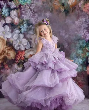 Платья для девочек-цветочниц Для свадьбы из пушистого хрусталя, расшитого бисером и атласом, Элегантное платье для первого Евхаристического дня рождения ребенка в цветочек