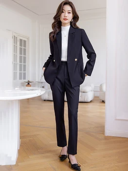 Повседневная куртка, брюки, Элегантные женские брюки из двух частей, офисная одежда менеджера 2023, Осенне-зимний модный блейзер в стиле брюк