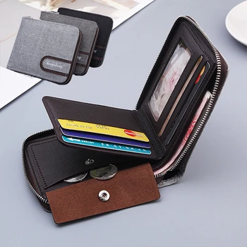 Повседневный мужской короткий кошелек, холщовые прочные короткие кошельки, мужской винтажный кошелек на молнии, мешочек для монет, многофункциональный кошелек для карт