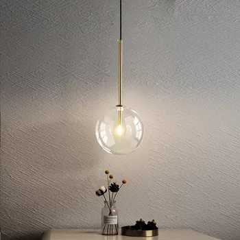 Подвесной светильник в скандинавском стиле, современные подвесные светильники из прозрачного стекла, стеклянный шар, винтажный подвесной светильник для кухни в лофте, прикроватной тумбочки в гостиной