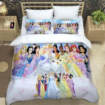 Пододеяльник с рисунком принцессы Диснея, Наволочка, Комплект из трех предметов, Многоразмерное одеяло, комплекты постельного белья
