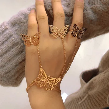 Полый браслет-цепочка с кисточкой в виде бабочки, роскошная цепочка на запястье, кольца на палец, браслеты для женщин, ювелирные аксессуары