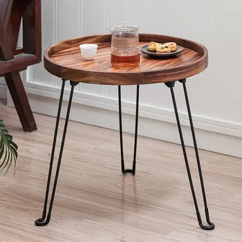 Портативный Небольшой круглый столик из массива орехового дерева, Складной столик, приставной столик для гостиной, журнальный столик