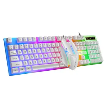 Проводная клавиатура и мышь с радужной подсветкой, плавающая крышка для клавиш, прочная, износостойкая, удобная клавиатура для делового офиса