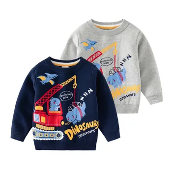 Пуловер с мультяшными динозаврами, свитер, пальто - удобная и очаровательная детская одежда для мальчиков 2-8 лет, толстовка с динозавром для мальчиков