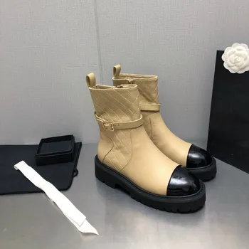 Размер 35-41 Женская обувь Осень-Зима, новые Короткие сапоги на платформе из натуральной кожи, Дизайнерская обувь на толстом каблуке в стиле пэчворк