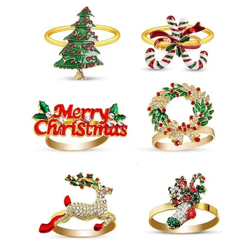 Рождественские кольца для салфеток из набора 12, нежные украшения стола для рождественских праздников, свадебного банкета, дня рождения, ежедневного украшения стола