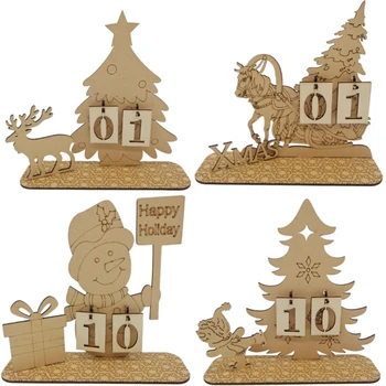 Рождественский Адвент-календарь с деревянными жирафами и Санта-Клаусом, календарь с лосями, Рождественские украшения для домашнего стола