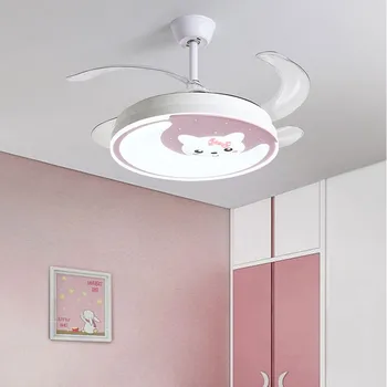 Розовая потолочная вентиляторная лампа, современный детский потолочный вентилятор 42 дюйма, потолочные вентиляторные лампы с дистанционным управлением для столовой, лампы для украшения спальни для девочек