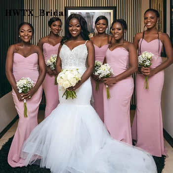 Розовые платья подружек невесты Русалки для женщин 2023 года, футляр длиной до пола, Африканское черное платье для свадебной вечеринки для девочек, большие размеры
