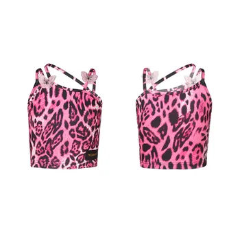 Розовый леопардовый Дизайн без рукавов, детское боди для латиноамериканских танцев для девочек, костюм для соревнований по бальным танцам NY23 KID23C261