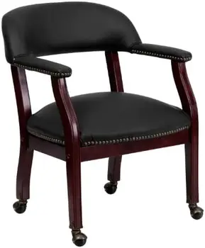 Роскошное конференц-кресло из темно-синего винила с акцентной отделкой для ногтей и колесиками
