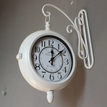 Роскошные Металлические настенные часы Современные бесшумные Винтажные Часы С двусторонним механизмом, Часы, Аксессуары для домашнего декора, Современный стиль.