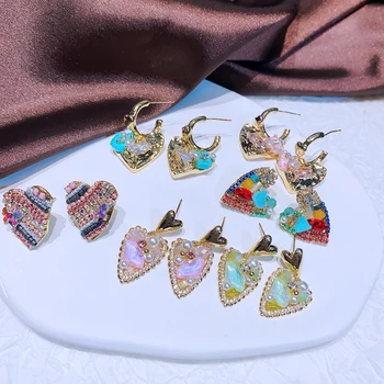 Роскошные Серьги MIGGA ручной работы с разноцветными хрустальными сердечками для женщин, позолоченные Шпильки, Подарочные украшения