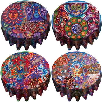 Роспись пряжей, выполненная коренным жителем Мексики Нилка из племени худжор, украсила кухню круглой скатертью
