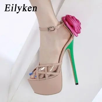 Сандалии с узкой лентой Eilyken Flower, женские сексуальные ультратонкие туфли на высоком каблуке, элегантные женские туфли-лодочки с ремешком и пряжкой для ночного клуба, банкета