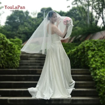 Свадебная фата YouLaPan со стразами Роскошная блестящая фата для невесты Bling 2-х уровневая свадебная фата на кончиках пальцев с кристаллами Короткая фата V29
