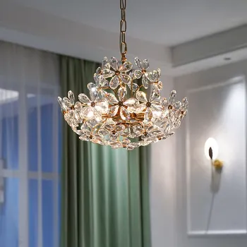 Светильник для детской комнаты в стиле ретро, Хрустальный цветок, светодиодная люстра, Роскошная гостиная, Подвесной светильник из золотого металла E14