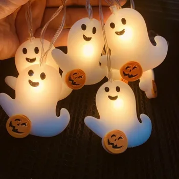Светодиодная гирлянда декоративного освещения Хэллоуина в форме призрачной тыквы, украшения для фестивалей и вечеринок, подвесные светильники на батарейках