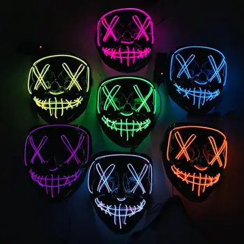 Светодиодная маска для Хэллоуина, Маскарадные маски для вечеринок, Светящиеся в темноте, Аксессуары для костюмов для косплея, Маска для Хэллоуина