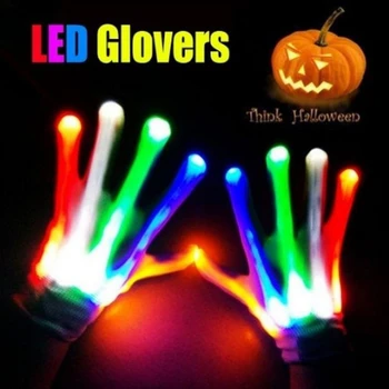Светодиодные перчатки 12 цветных неоновых мигающих перчаток с подсветкой для пальцев Классные игрушки для вечеринки Хэллоуин Рождество Подарки на День рождения Сценический костюм
