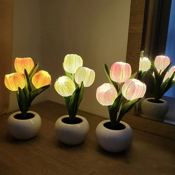 Светодиодный ночник в виде тюльпана, домашняя декоративная цветочная лампа, прикроватные романтические светильники для украшения комнаты, светильники для спальни для дома
