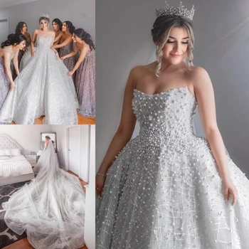 Сексуальное свадебное платье для женщин Больше жемчуга Свадебные платья без бретелек с пайетками на заказ Vestidos De Novia Sirena