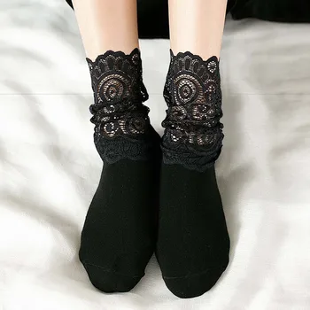 Сексуальные кружевные носки с цветочной сеткой, женские черные Прозрачные Короткие хлопчатобумажные носки для дам, эластичные милые носки в стиле ретро, chaussettes femmes