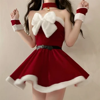 Сексуальные рождественские костюмы для женщин, косплей Санта-Клауса, Праздничная одежда для выступлений, Соблазнительная униформа, ткань для прямой трансляции