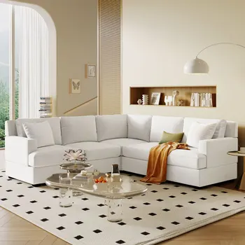 Секционный модульный диван с 2 раскладывающимися подушками и прочным каркасом для гостиной