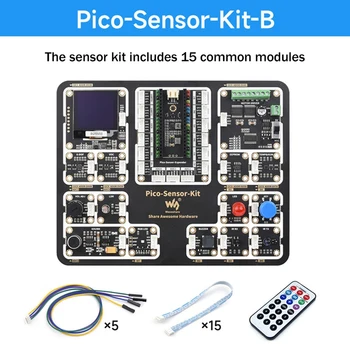 Сенсорные модули Waveshare 15 В 1 Комплект датчиков начального уровня DIY Kit для материнских плат серии Raspberry Pi Pico