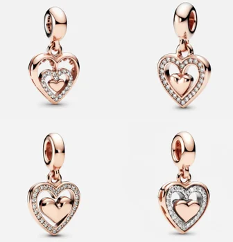 Серебро S925 пробы, модное украшение в виде сердца из розового золота с кристаллами в стиле Мэри и ребенка