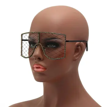 Сетчатые очки со стразами, большие Разноцветные Солнцезащитные очки со стразами Y2K для женщин, Модные Очки с выдалбливанием бриллиантов, Вечерние Косплей