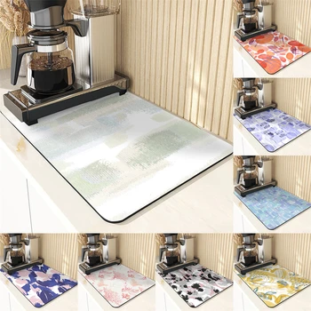 Силиконовые коврики для посуды в простом стиле, украшения и аксессуары для бара с цветной печатью, впитывающие коврики для сушки на кухне