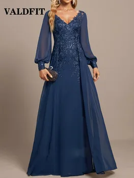 Синие платья Матери Невесты с длинными рукавами, платья для гостей на свадьбу, платье для торжественного случая, Vestido Para Boda Madre De La Novia